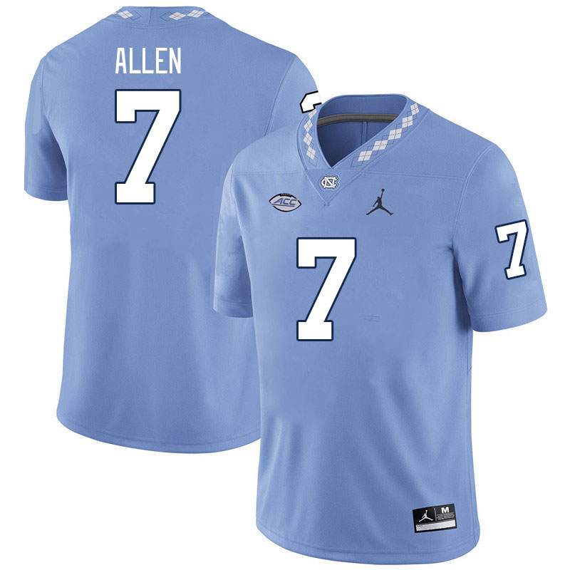 Men #7 Derrik Allen North Carolina Tar Heels College Football Jerseys Stitched-Carolina Blue